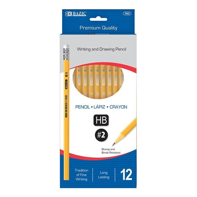 Box of 12 yellow HB #2 pencils.